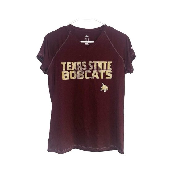 Adidas Texas State Maroon Bobcats Football V-Neck Short Sleeved T-Shirt Medium - Picture 1 of 8